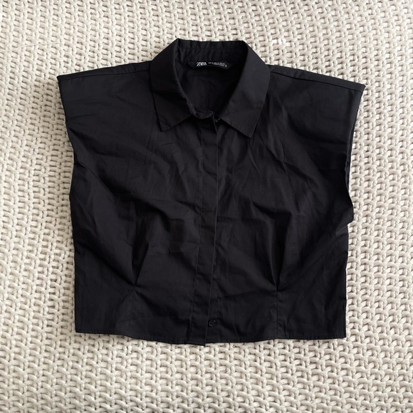 Zara Shoulder Pad Poplin Crop Shirt - Picture 2 of 8